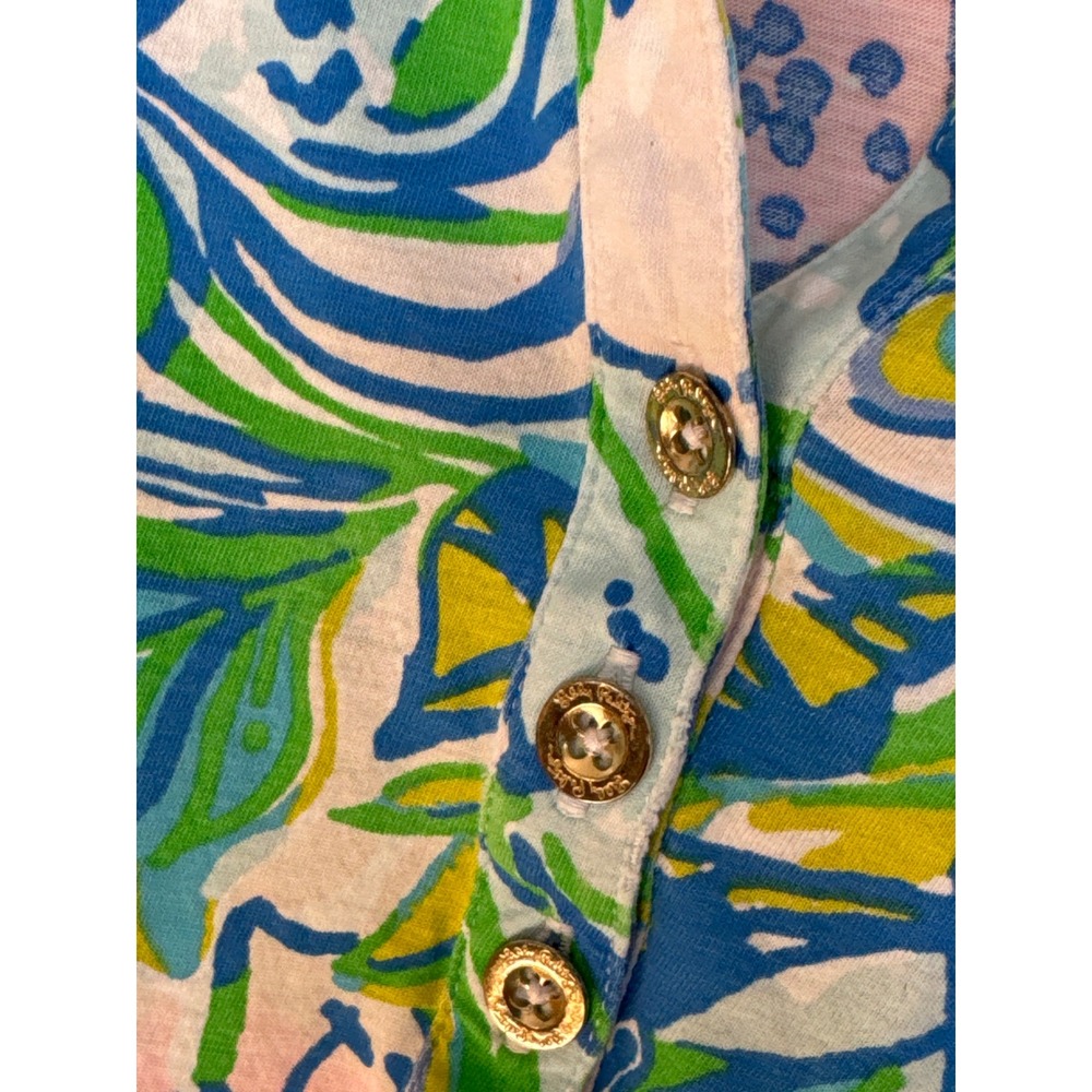 Lilly Pulitzer Ansley Polo 3/4 SleeveTop in the print  Feline Good Cotton M - Picture 7 of 9